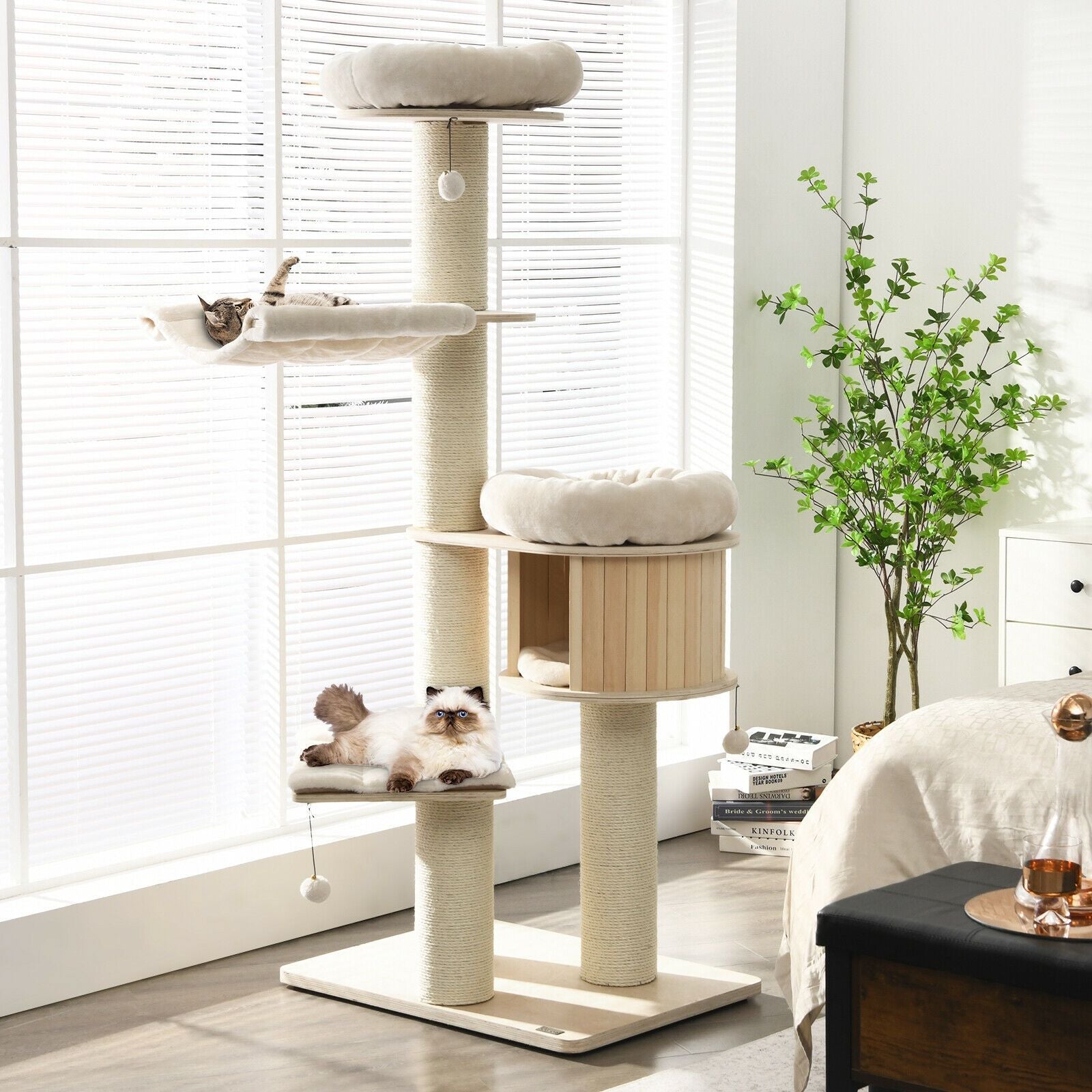 4-Layer 68.5- furniture-style Cat Tree Condo with Sisal Posts & Hammock