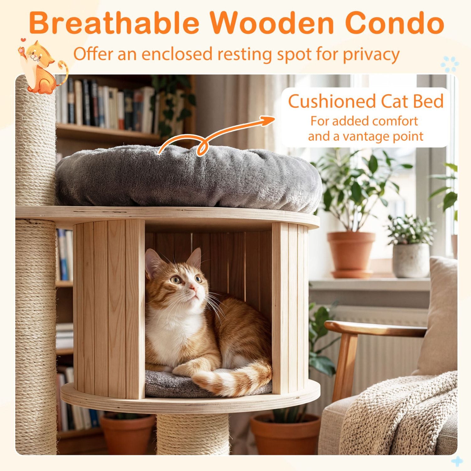 4-Layer 68.5- furniture-style Cat Tree Condo with Sisal Posts & Hammock