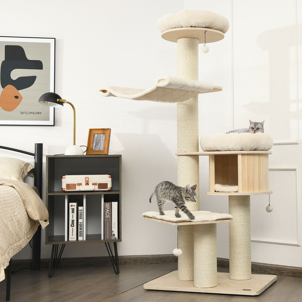 4-Layer 68.5- furniture-style Cat Tree Condo with Sisal Posts & Hammock