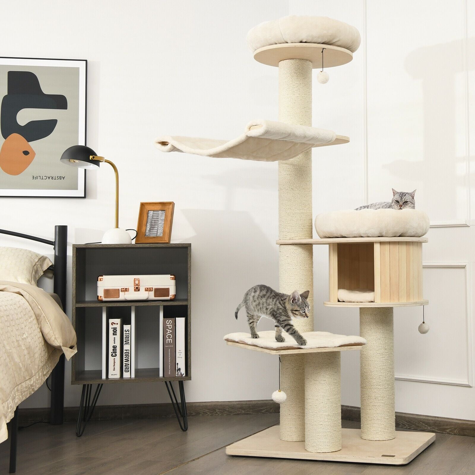 4-Layer 68.5- furniture-style Cat Tree Condo with Sisal Posts & Hammock