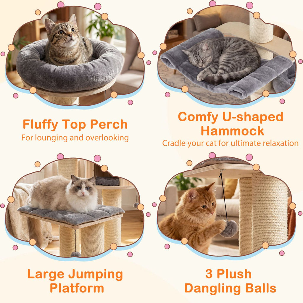 4-Layer 68.5- furniture-style Cat Tree Condo with Sisal Posts & Hammock