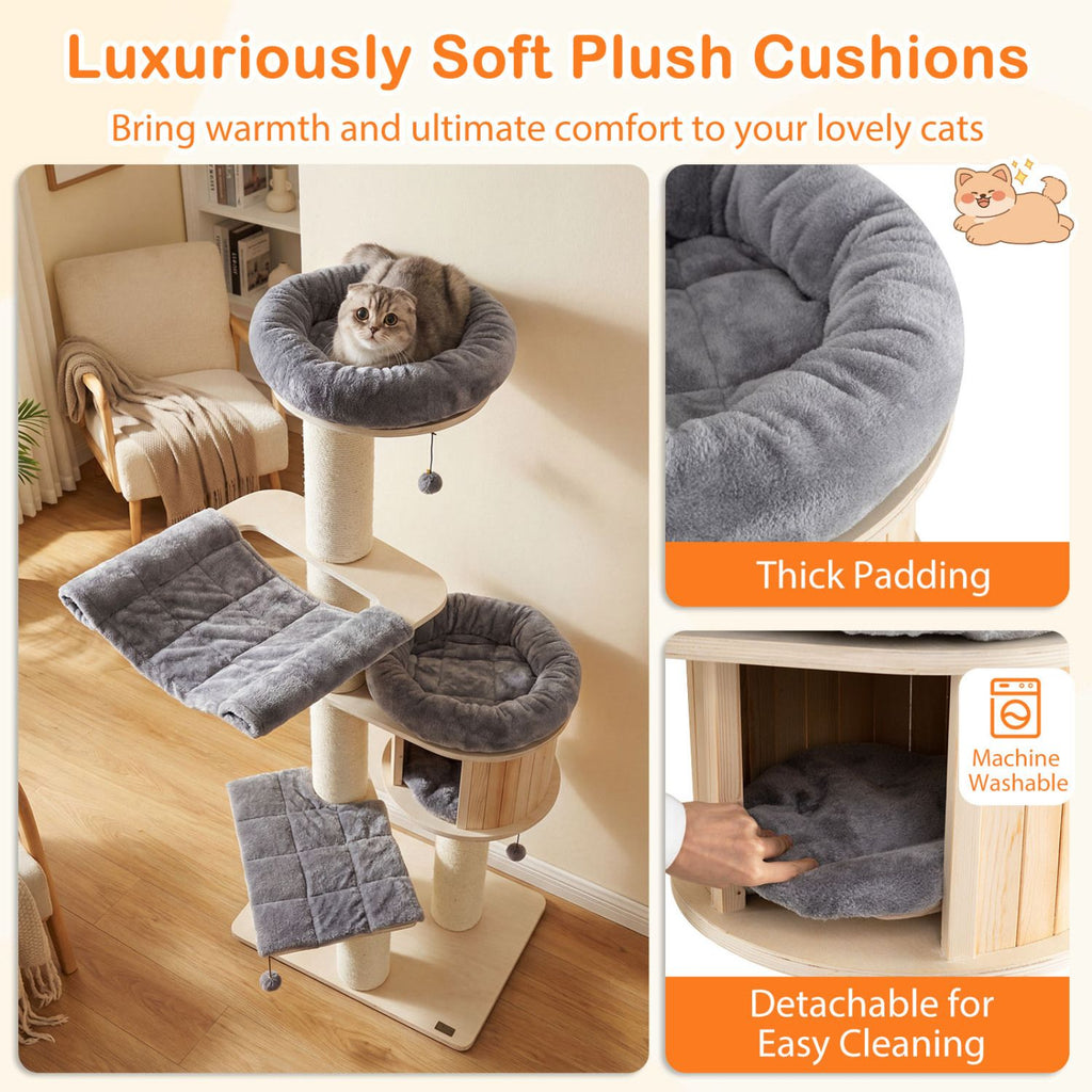4-Layer 68.5- furniture-style Cat Tree Condo with Sisal Posts & Hammock