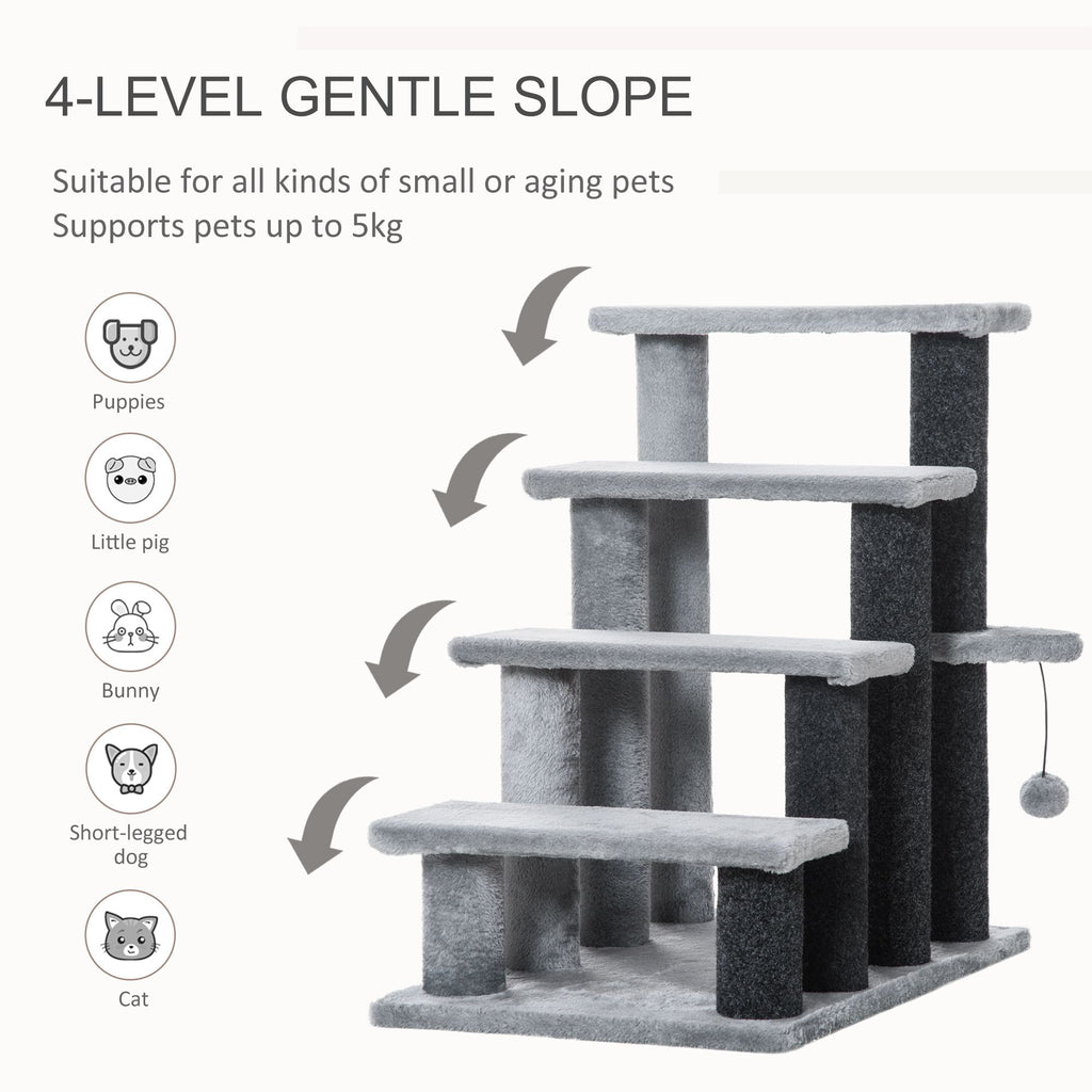 4-Level Cat Stair & Dog Stairs with Hanging Ball and Cozy Steps