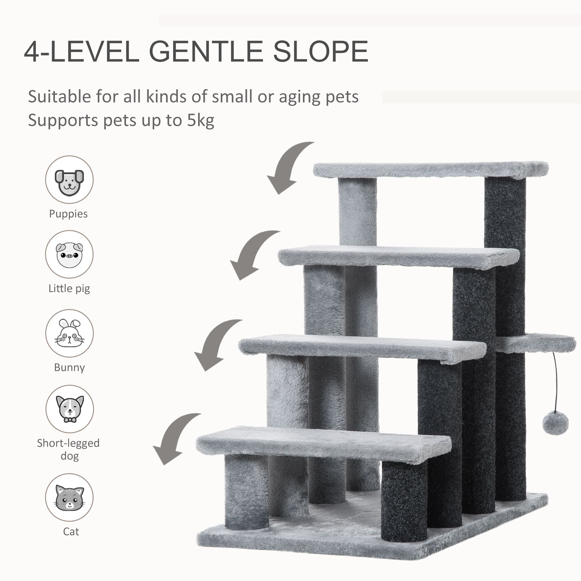 4-Level Cat Stair & Dog Stairs with Hanging Ball and Cozy Steps