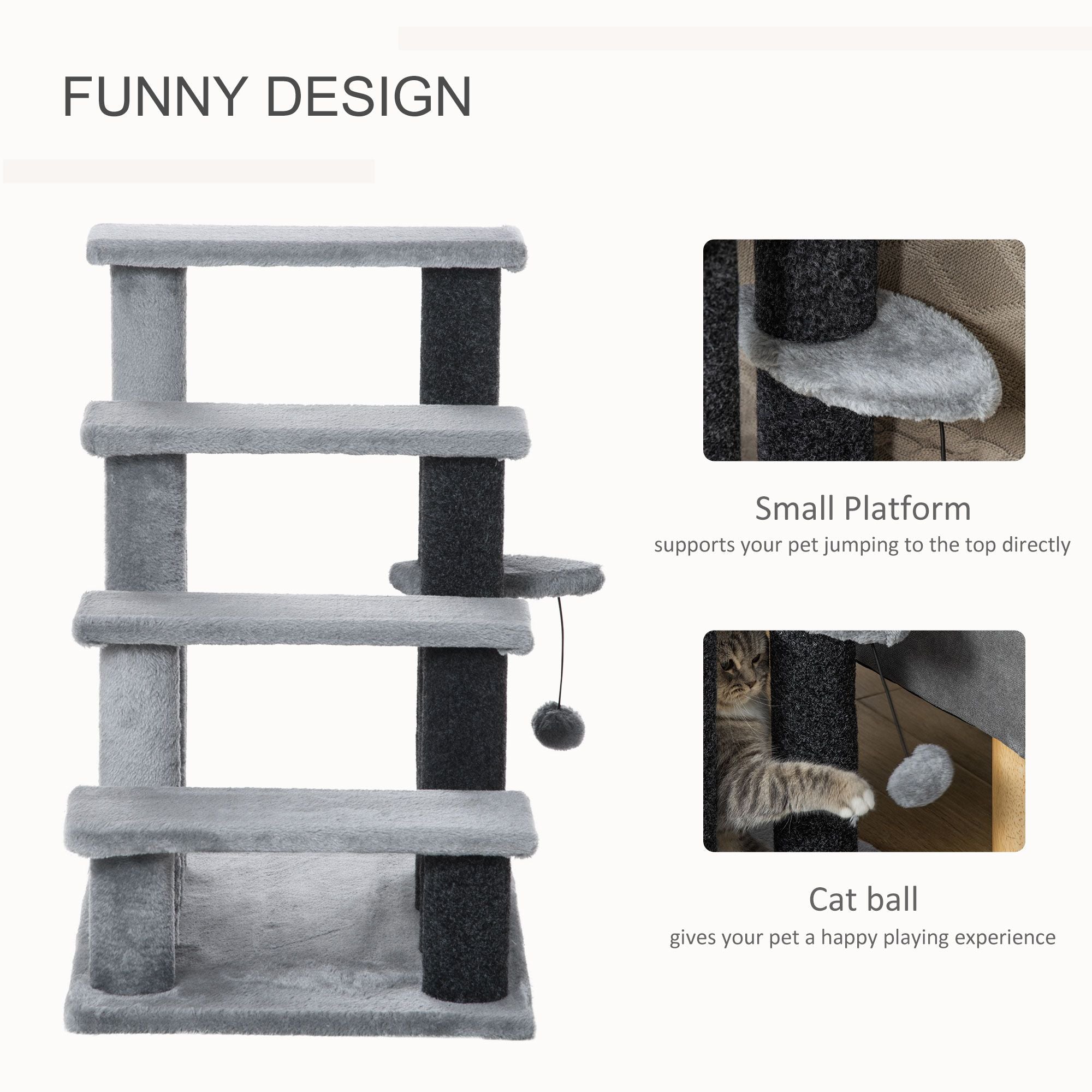 4-Level Cat Stair & Dog Stairs with Hanging Ball and Cozy Steps