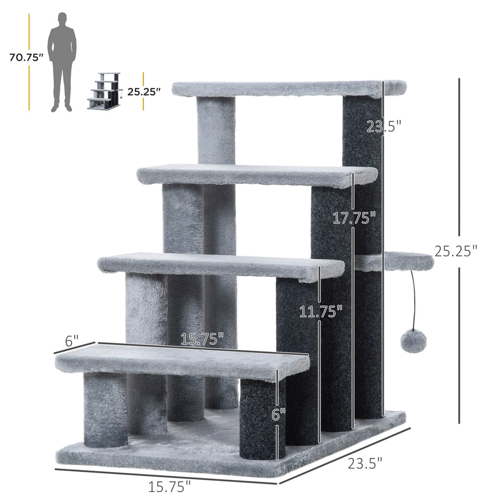 4-Level Cat Stair & Dog Stairs with Hanging Ball and Cozy Steps