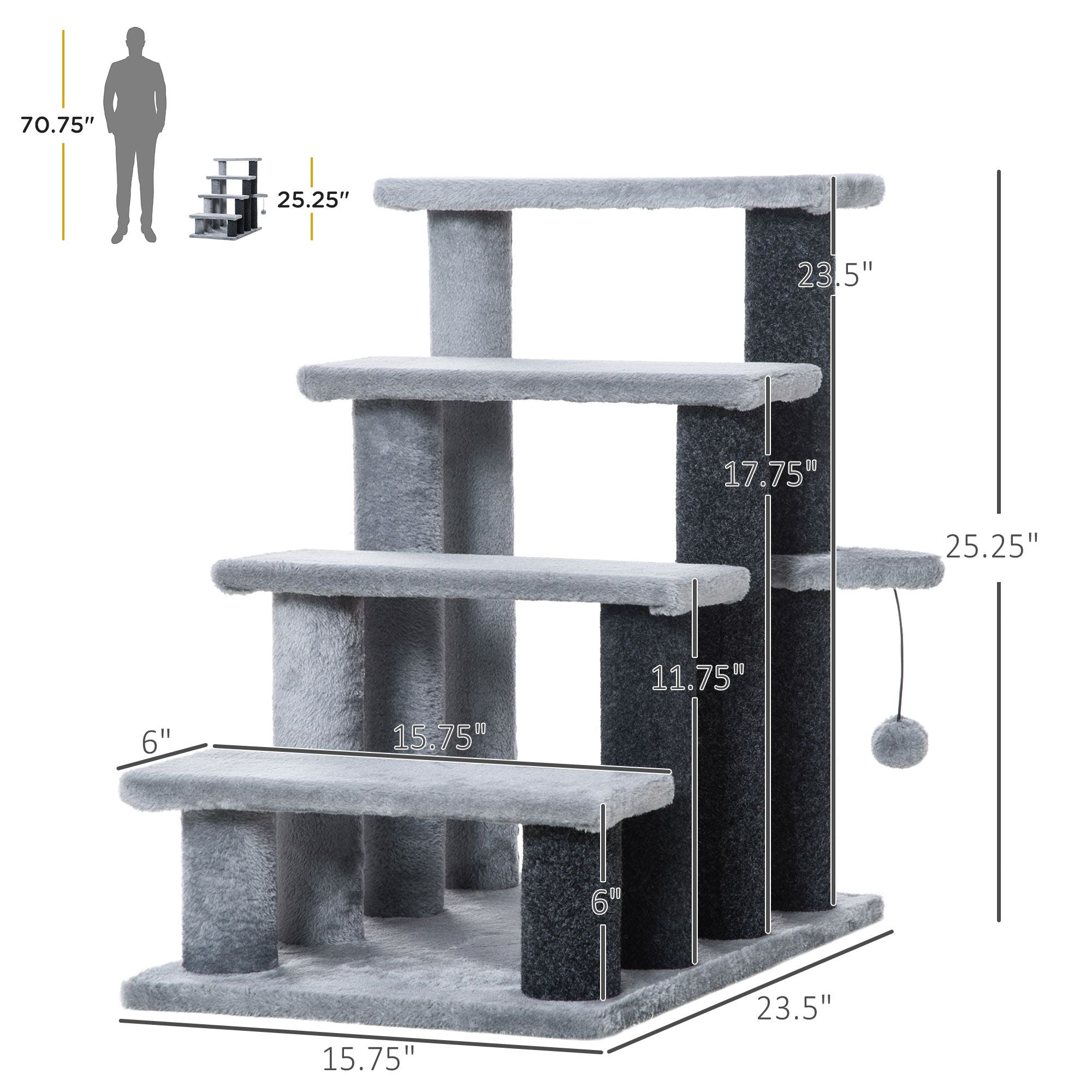 4-Level Cat Stair & Dog Stairs with Hanging Ball and Cozy Steps