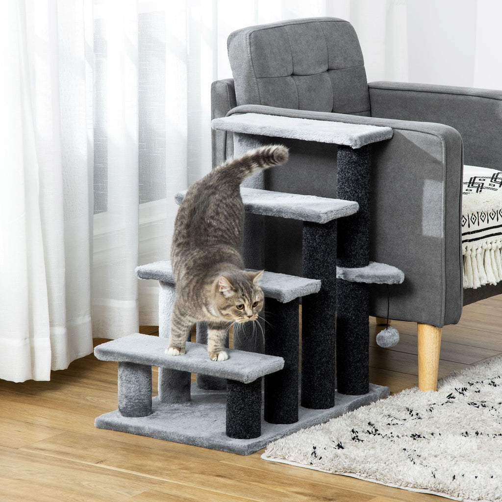4-Level Cat Stair & Dog Stairs with Hanging Ball and Cozy Steps