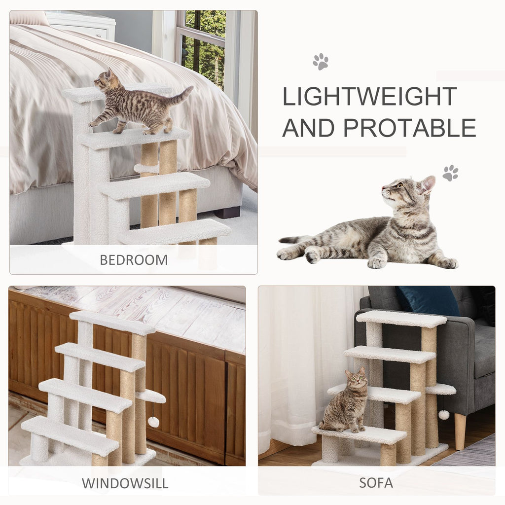 Cat Stairs with Scratching Posts and Hanging Play Ball