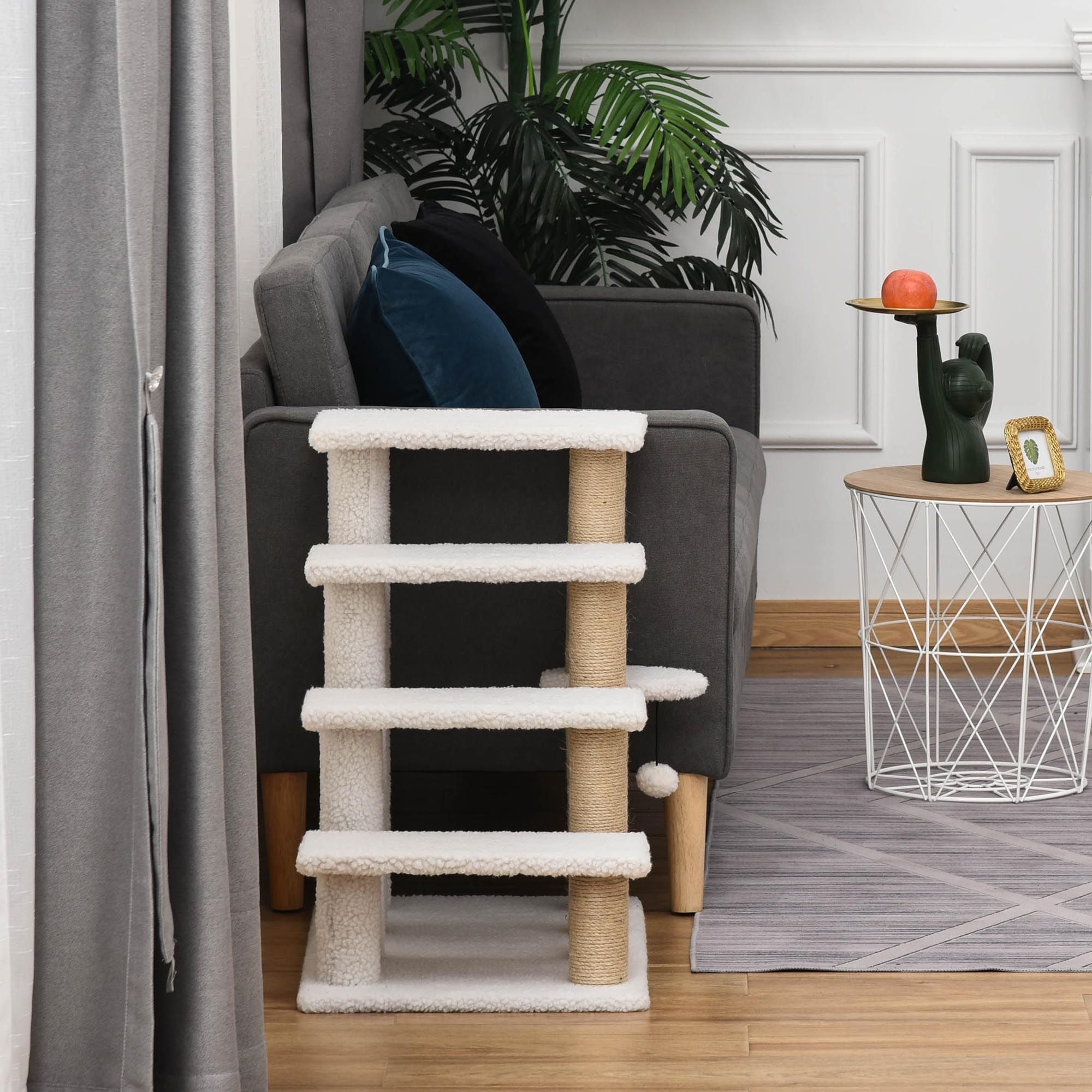 Cat Stairs with Scratching Posts and Hanging Play Ball