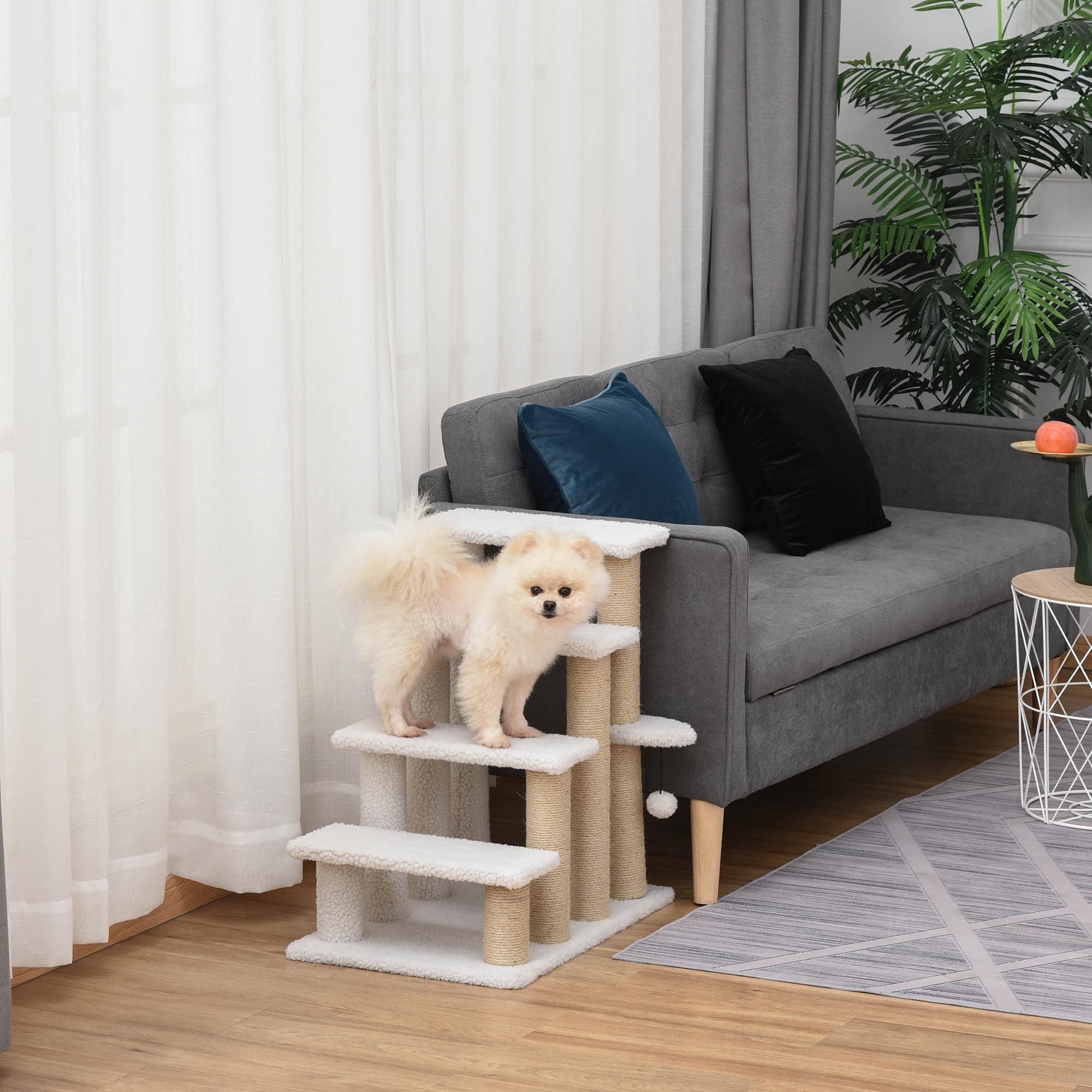 Cat Stairs with Scratching Posts and Hanging Play Ball