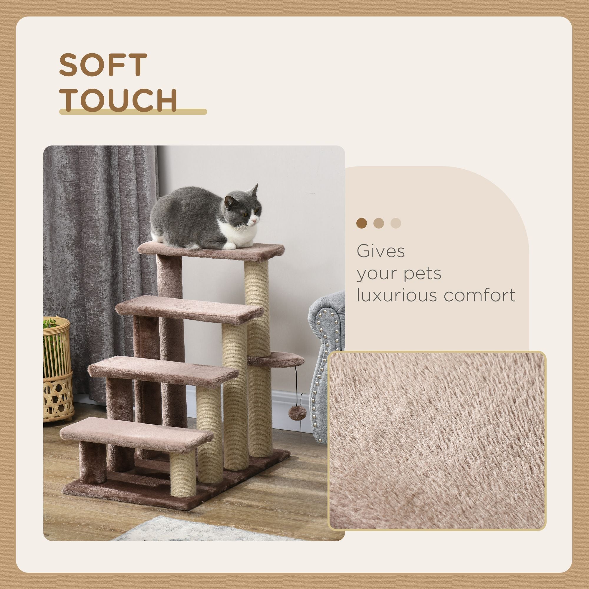 4-Level Cat Steps with Scratching Posts – Cozy Flannel Ladder for Beds & Sofas