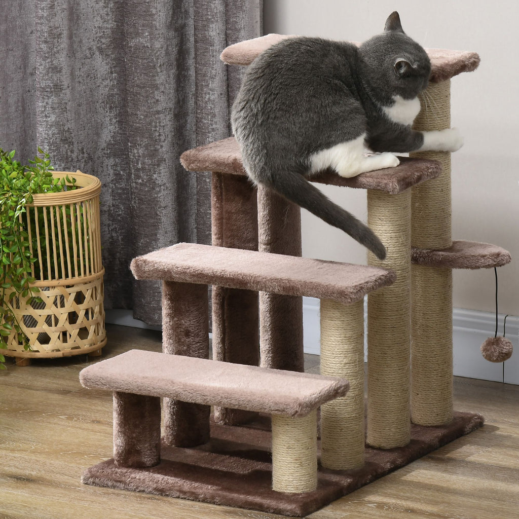 4-Level Cat Steps with Scratching Posts – Cozy Flannel Ladder for Beds & Sofas