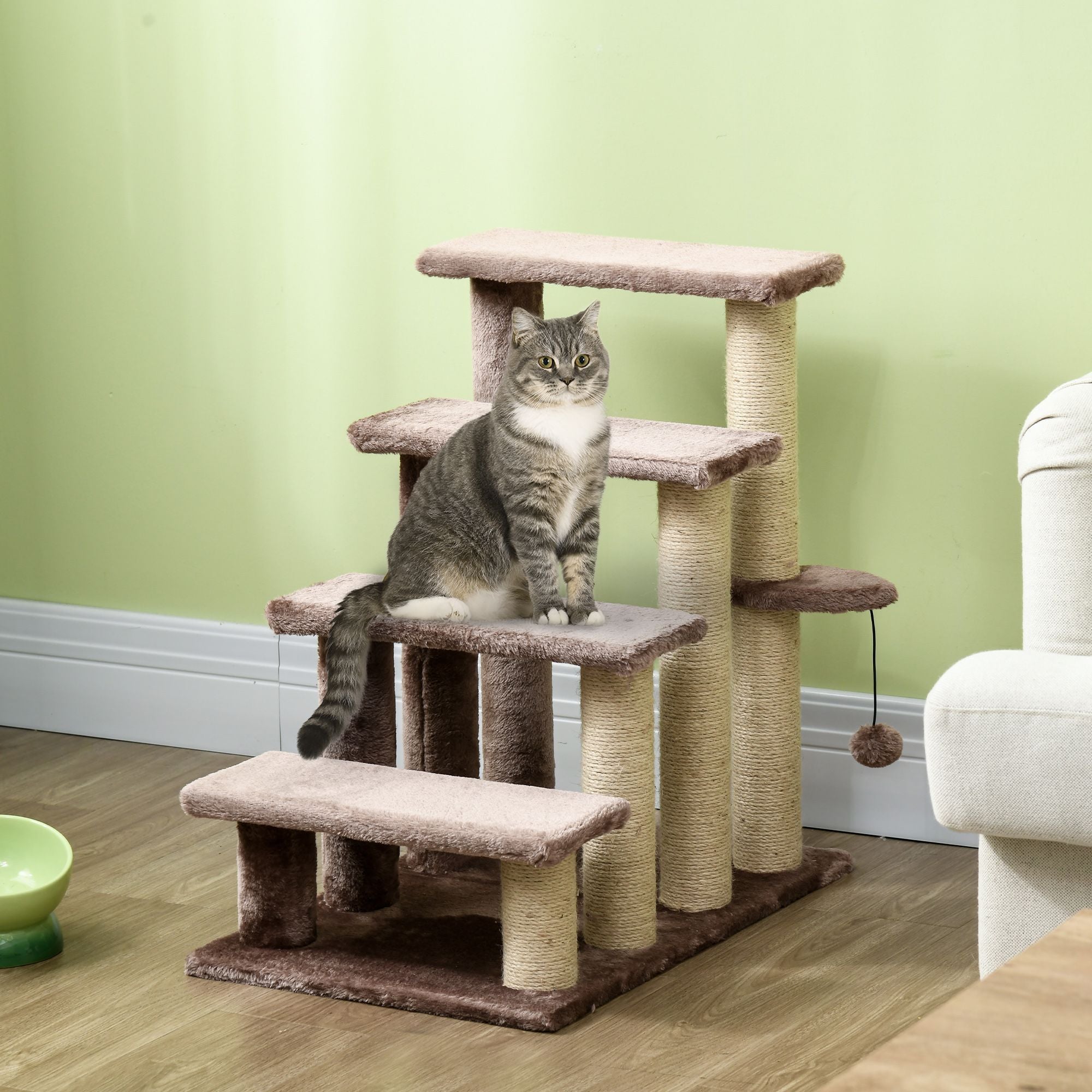 4-Level Cat Steps with Scratching Posts – Cozy Flannel Ladder for Beds & Sofas