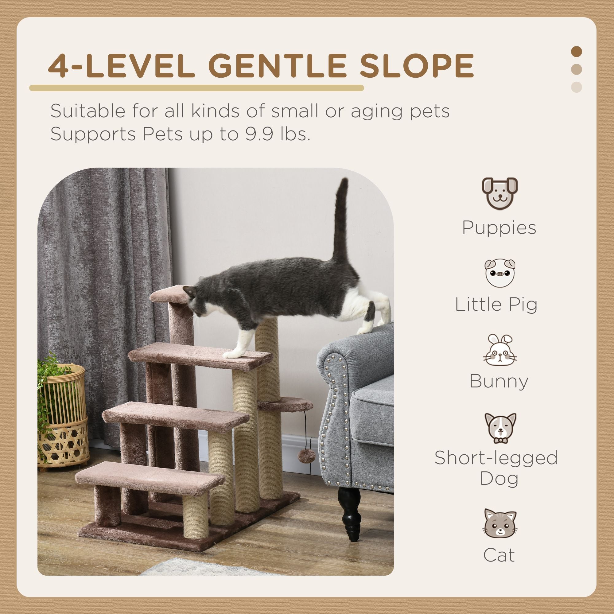 4-Level Cat Steps with Scratching Posts – Cozy Flannel Ladder for Beds & Sofas