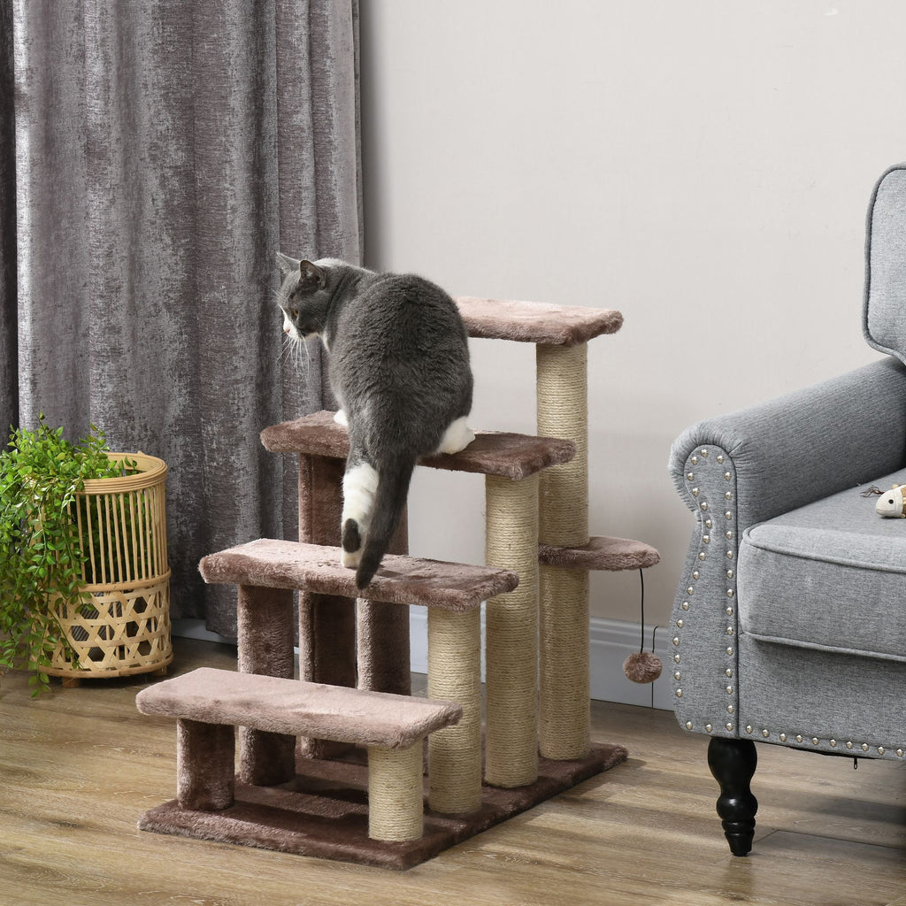 4-Level Cat Steps with Scratching Posts – Cozy Flannel Ladder for Beds & Sofas