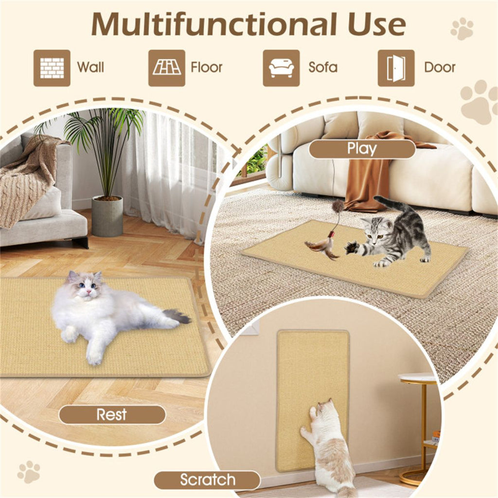 4-Pack 32"x20" Natural Sisal Cat Scratching Mats, Multifunctional Resting & Play Pads for Multi-Cat Households