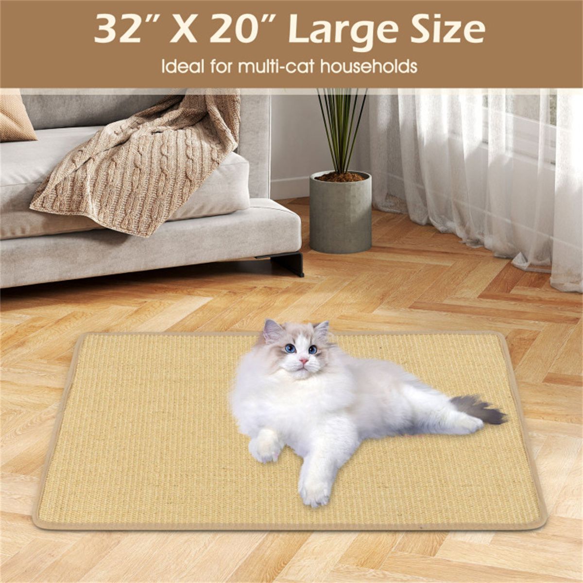 4-Pack 32"x20" Natural Sisal Cat Scratching Mats, Multifunctional Resting & Play Pads for Multi-Cat Households
