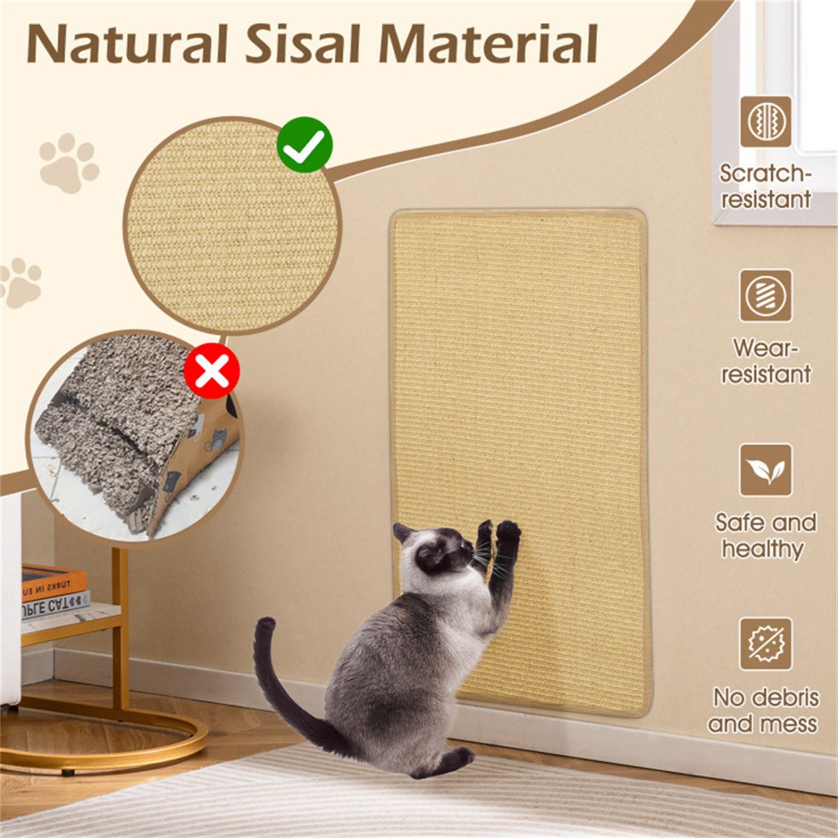 4-Pack 32"x20" Natural Sisal Cat Scratching Mats, Multifunctional Resting & Play Pads for Multi-Cat Households