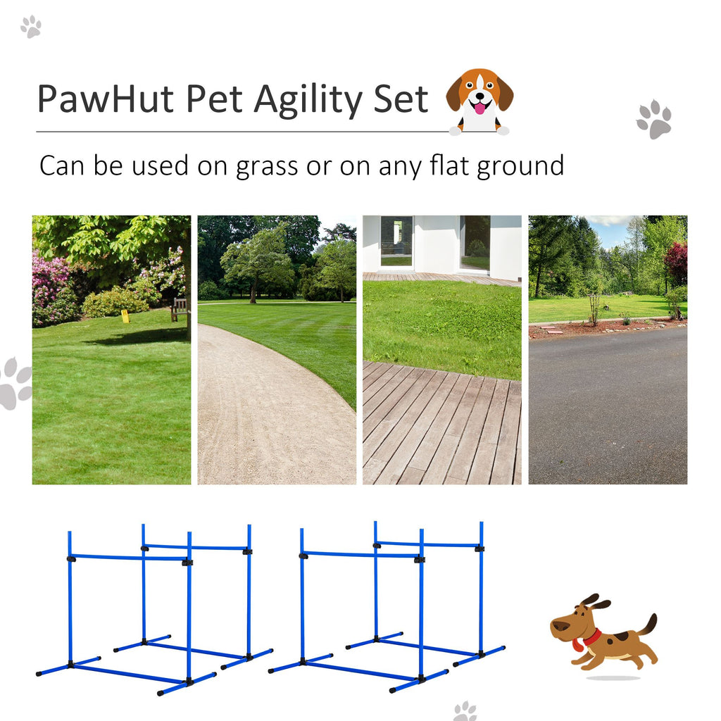 4 Piece Dog Agility Starter Kit, Adjustable Jump Bars, Carry Bag, Blue