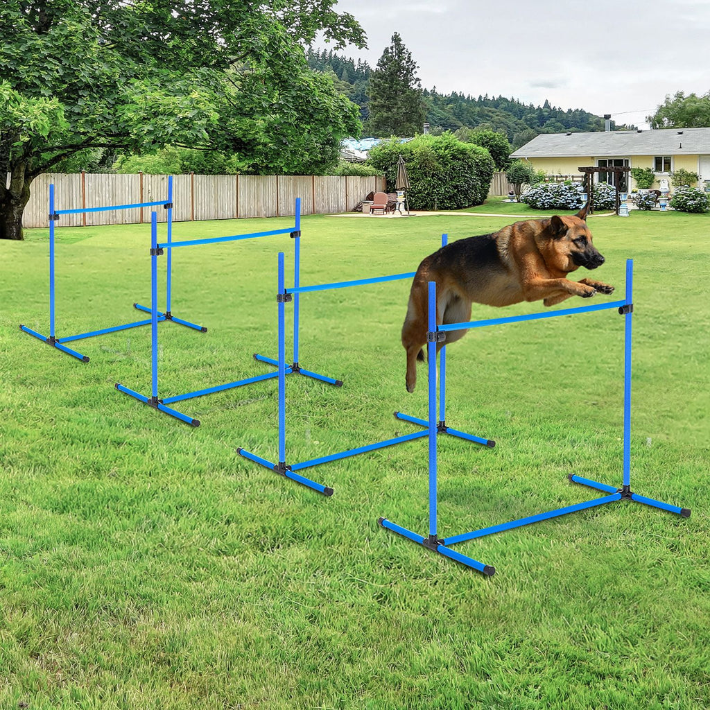 4 Piece Dog Agility Starter Kit, Adjustable Jump Bars, Carry Bag, Blue