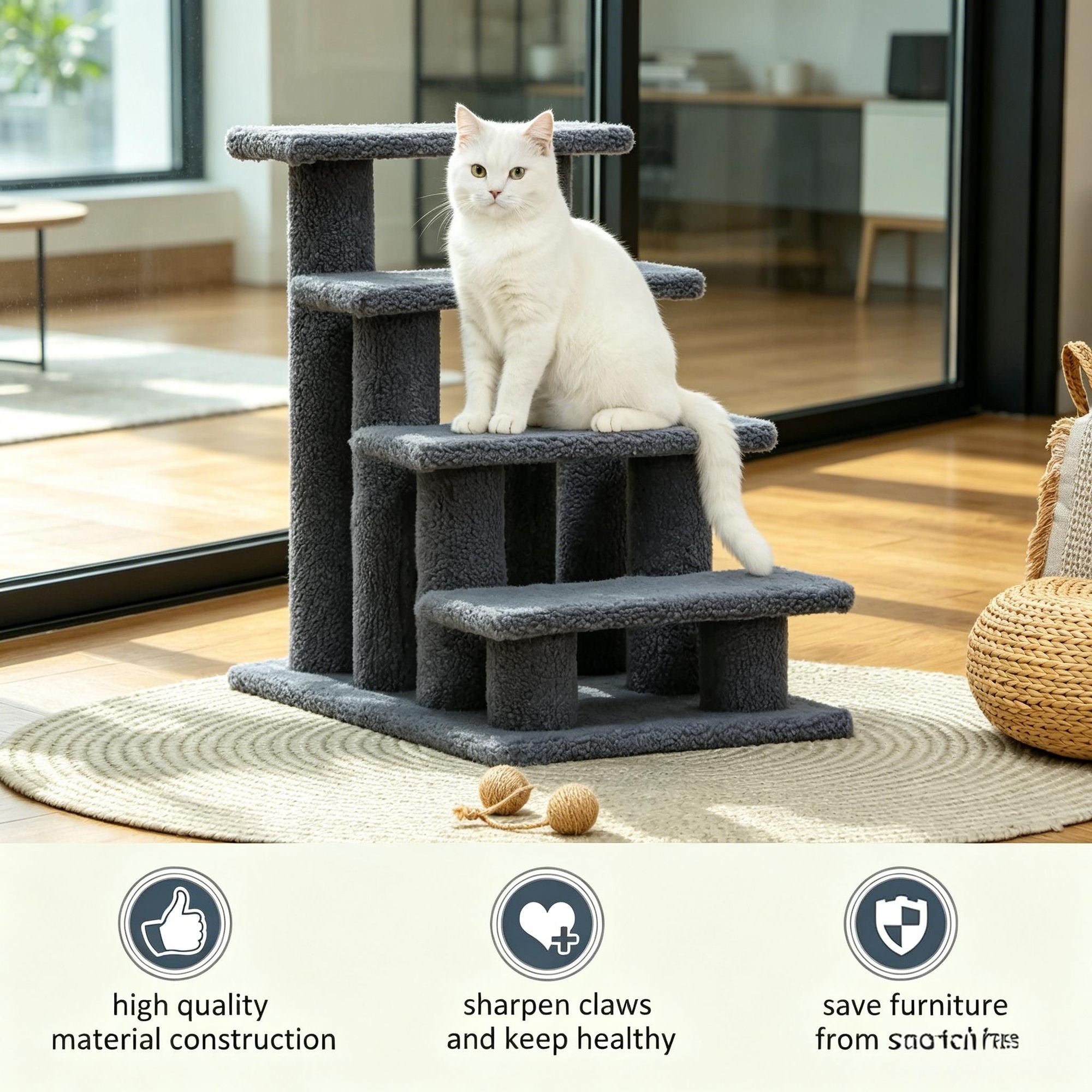 Multi-Level Carpeted Cat Scratching Stairs for Play and Rest