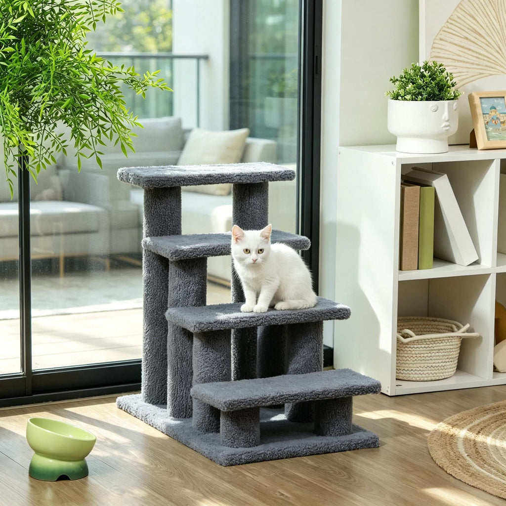 Multi-Level Carpeted Cat Scratching Stairs for Play and Rest