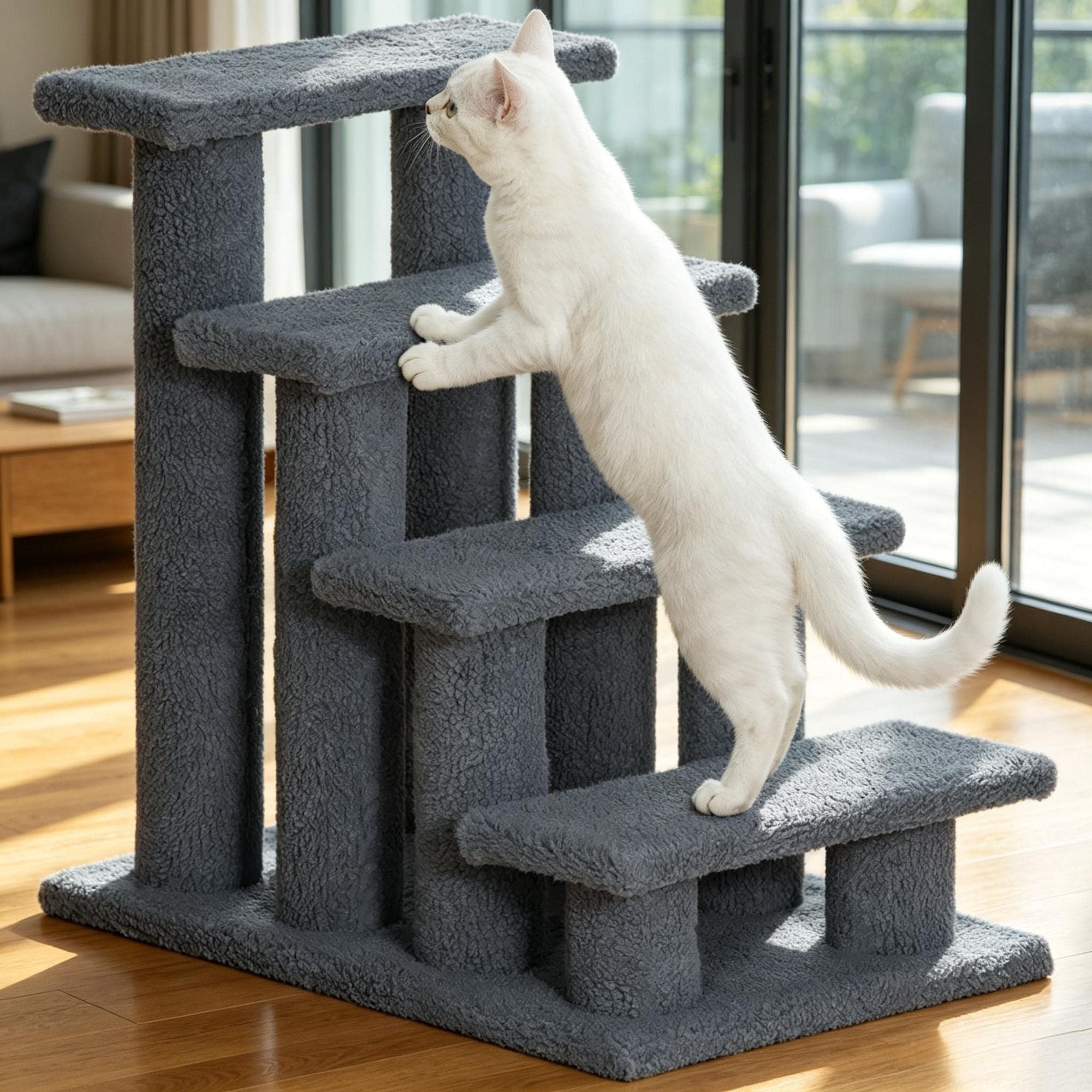 Multi-Level Carpeted Cat Scratching Stairs for Play and Rest