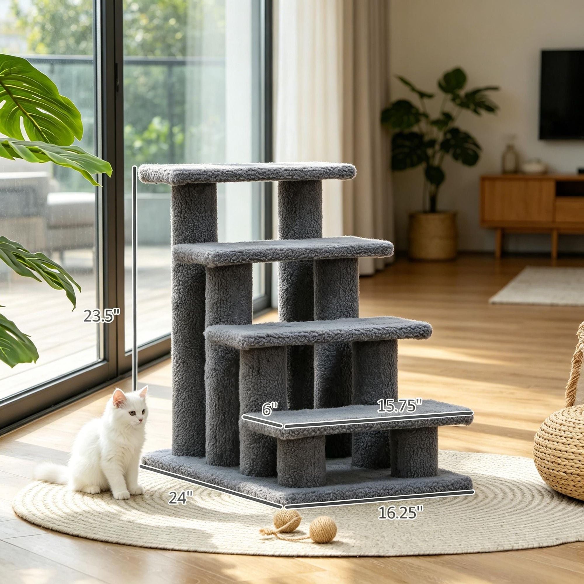Multi-Level Carpeted Cat Scratching Stairs for Play and Rest