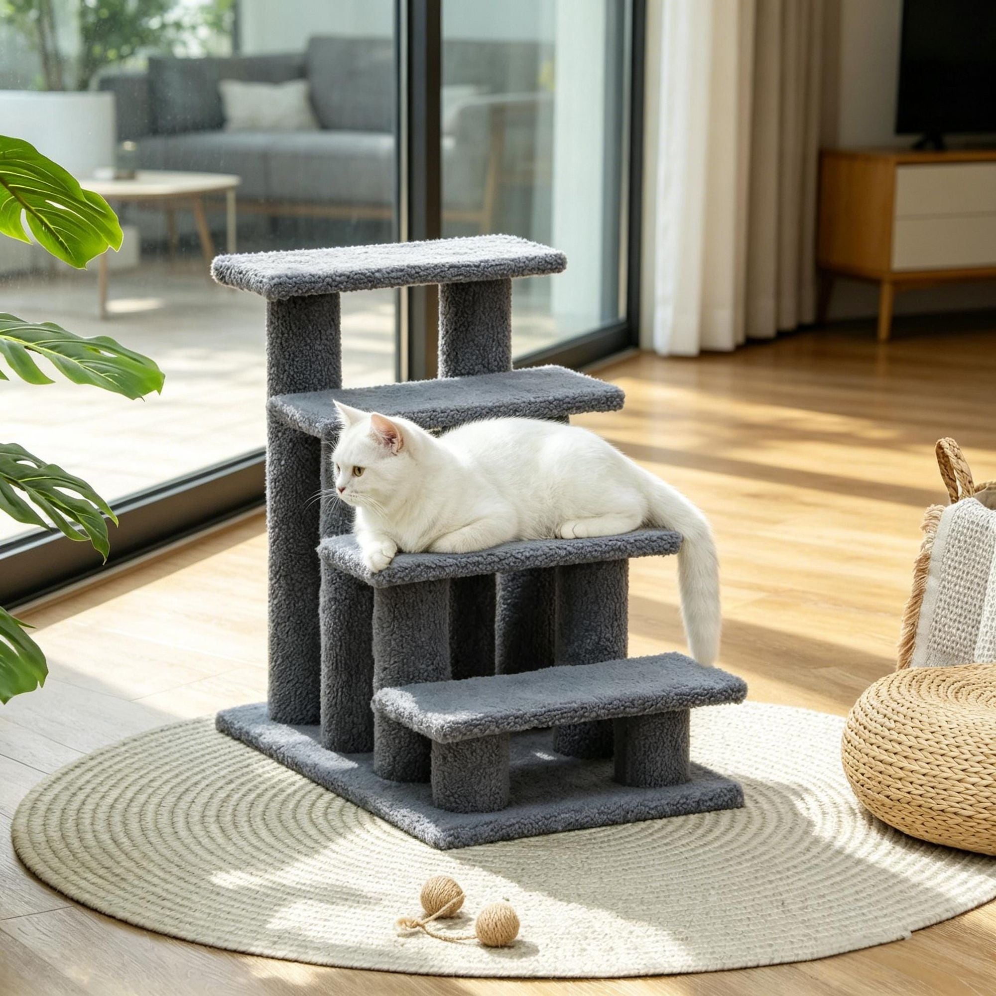 Multi-Level Carpeted Cat Scratching Stairs for Play and Rest