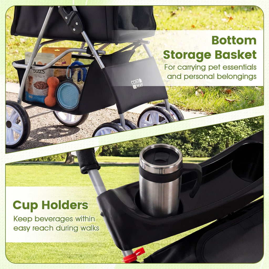 4 Wheel Pet Stroller for Small Dogs Cats up to 33 LBS