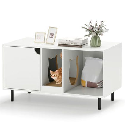 Discreet Double-Room Cat Litter Box Enclosure with Scratching Board