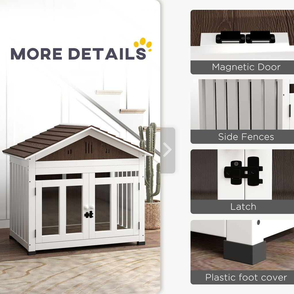 furniture-style Dog House with Elevated Removable Floor and Magnetic Door