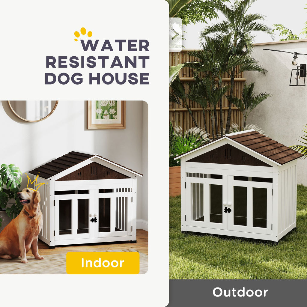furniture-style Dog House with Elevated Removable Floor and Magnetic Door