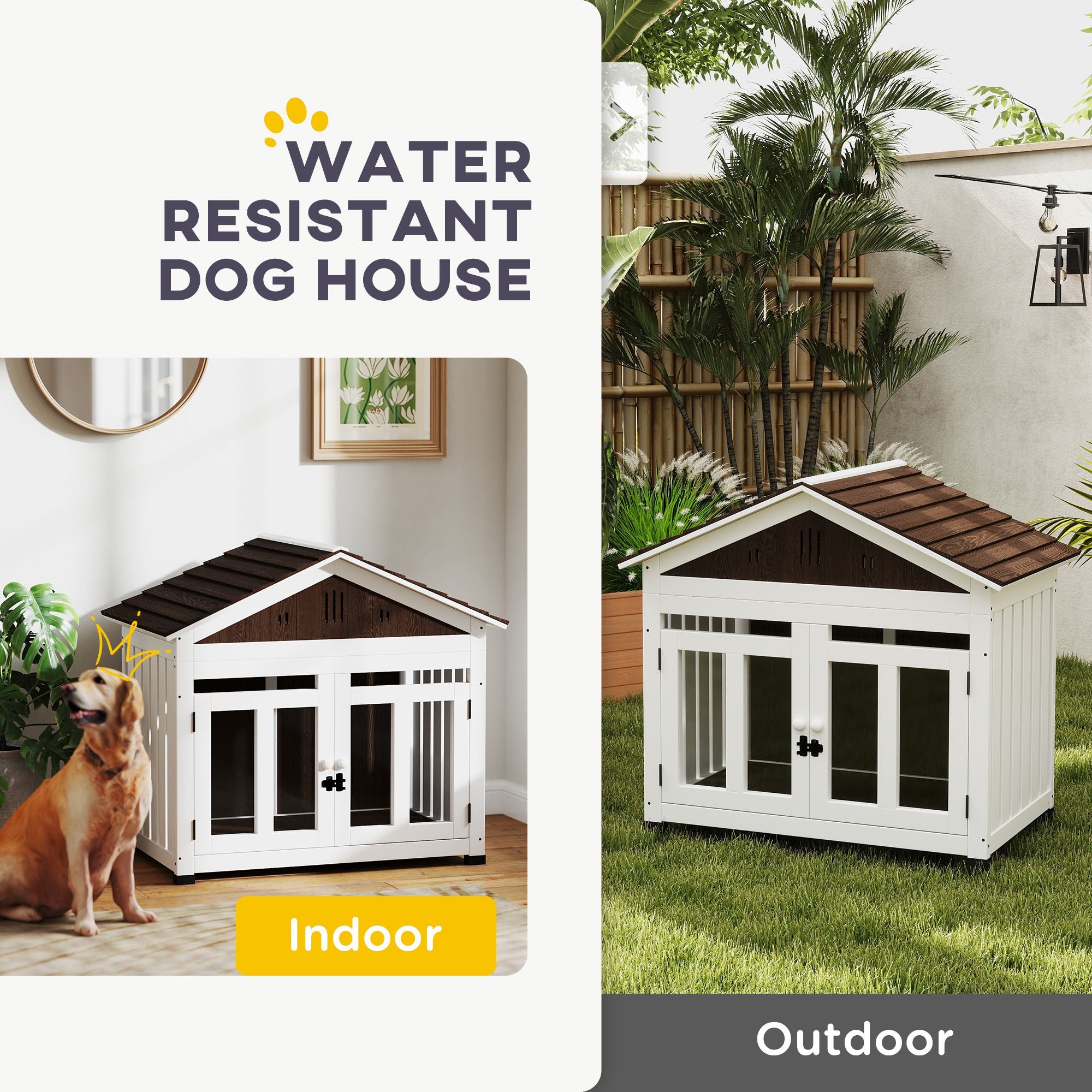 furniture-style Dog House with Elevated Removable Floor and Magnetic Door