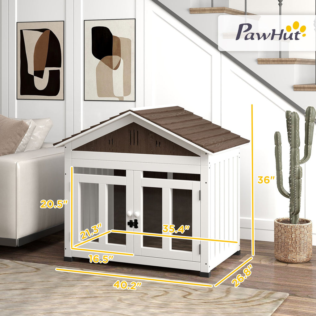 furniture-style Dog House with Elevated Removable Floor and Magnetic Door