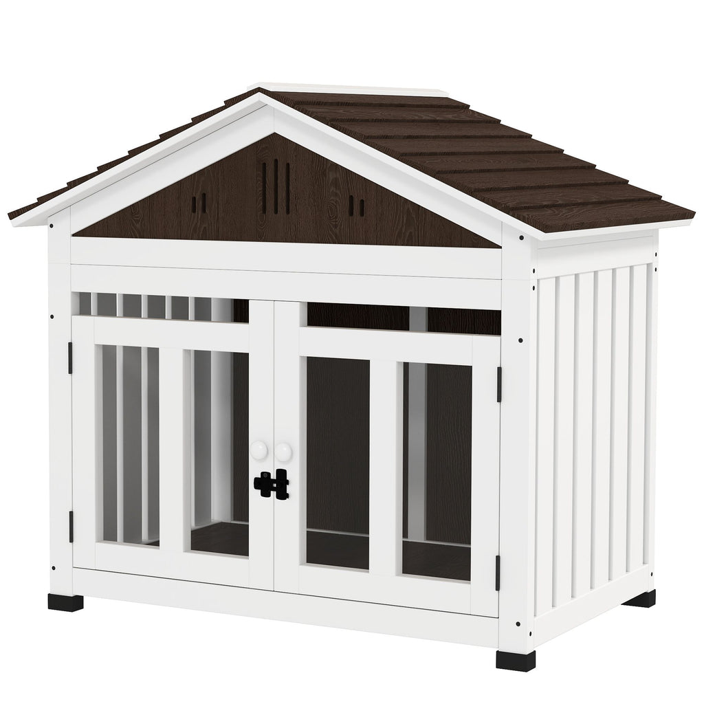 furniture-style Dog House with Elevated Removable Floor and Magnetic Door