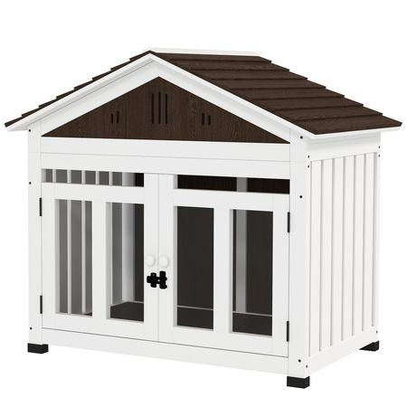 furniture-style Dog House with Elevated Removable Floor and Magnetic Door