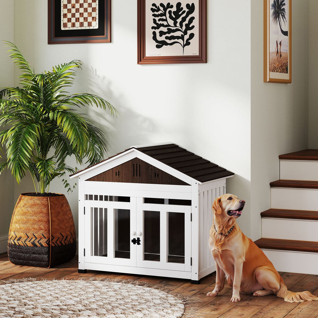 furniture-style Dog House with Elevated Removable Floor and Magnetic Door
