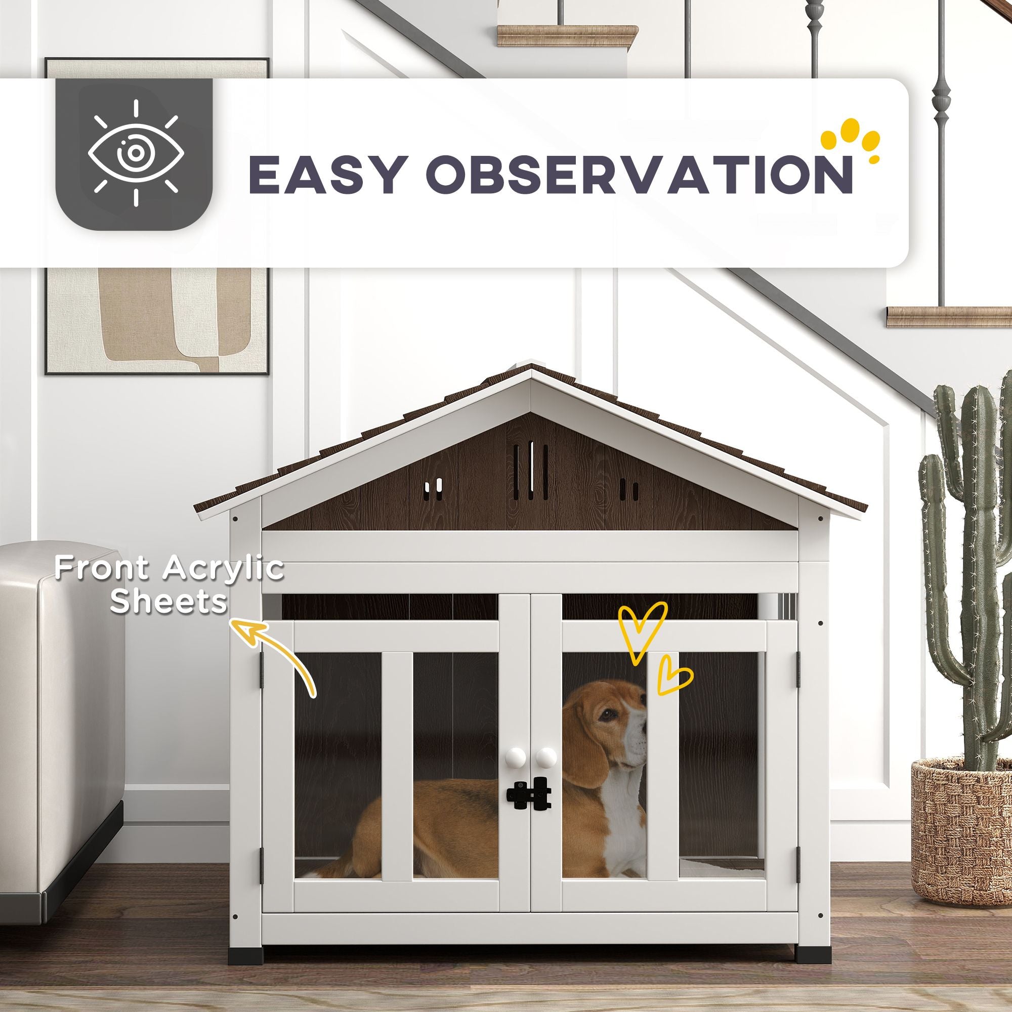 furniture-style Dog House with Elevated Removable Floor and Magnetic Door