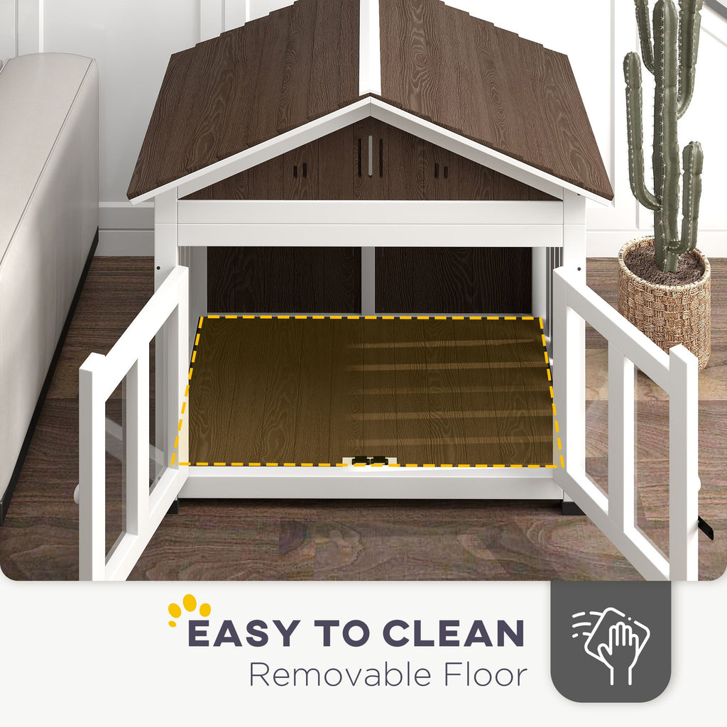 furniture-style Dog House with Elevated Removable Floor and Magnetic Door