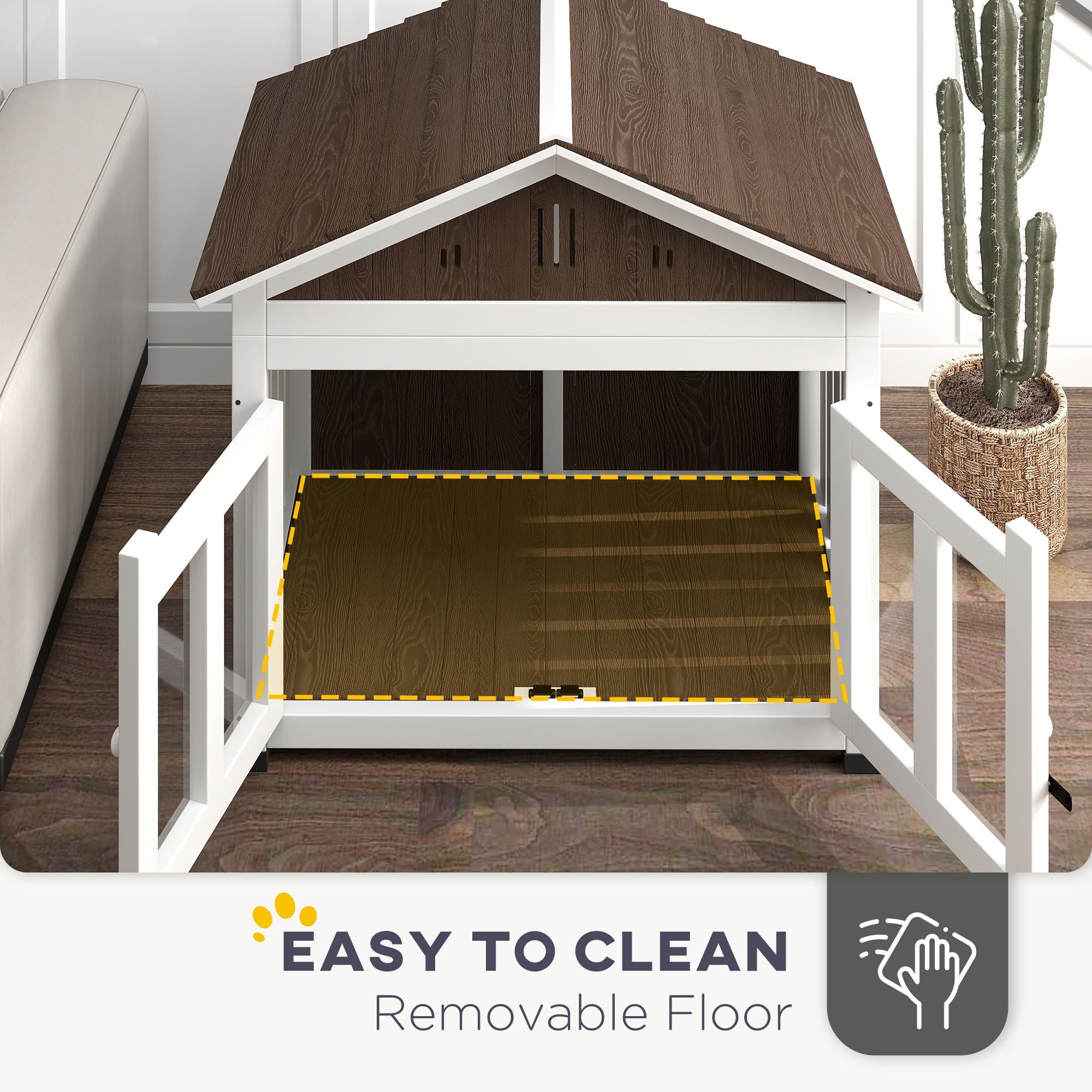 furniture-style Dog House with Elevated Removable Floor and Magnetic Door