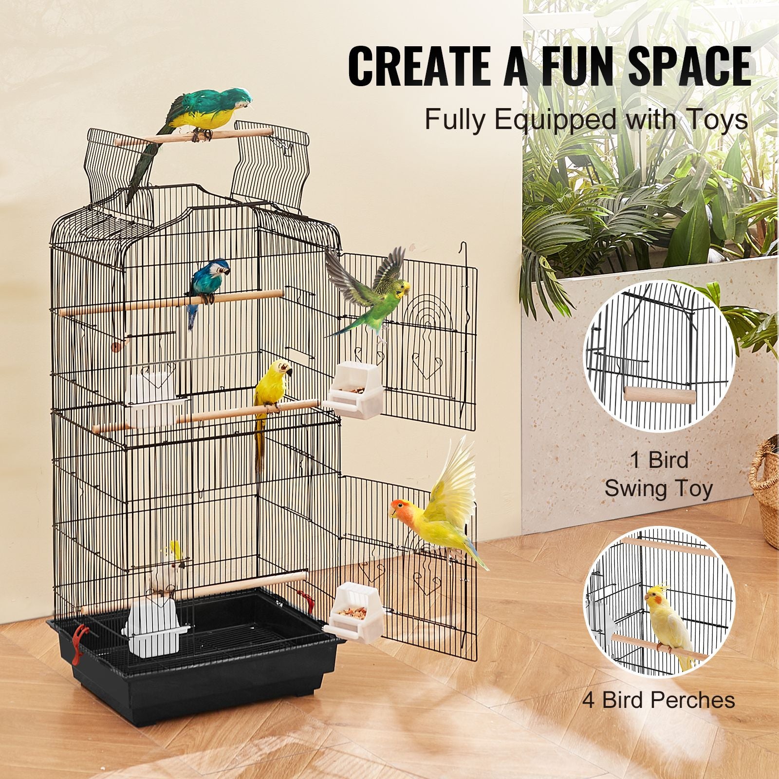 Give Your Feathered Friend a Spacious Home with This 41-Inch Open Top Bird Cage