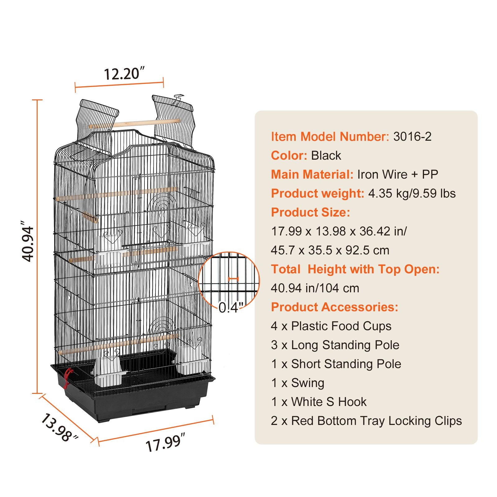 Give Your Feathered Friend a Spacious Home with This 41-Inch Open Top Bird Cage
