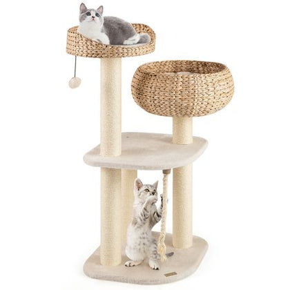Hand-Woven Rattan Cat Tree: Multi-Level Activity Center with Scratching Posts