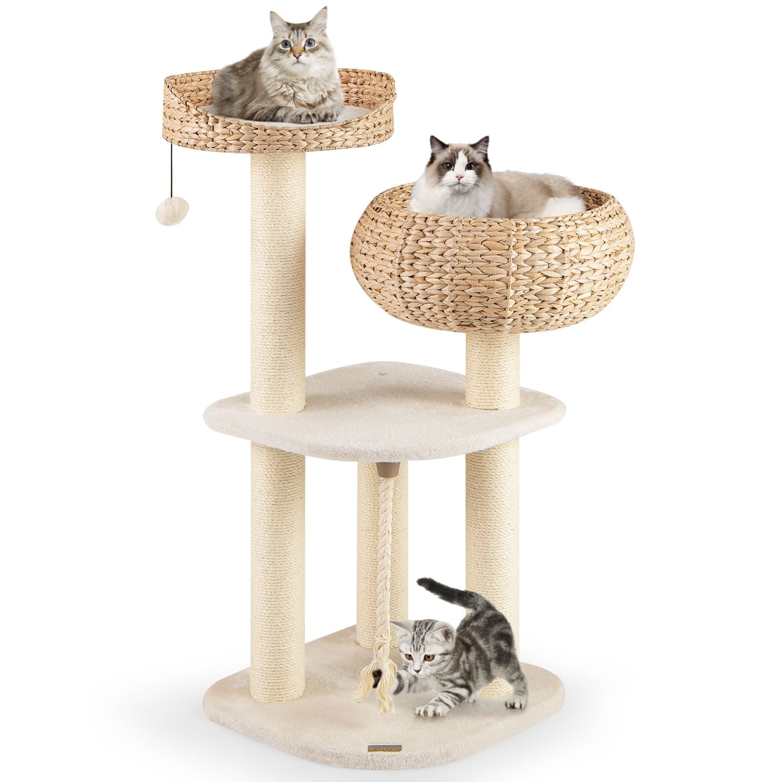 Hand-Woven Rattan Cat Tree: Multi-Level Activity Center with Scratching Posts