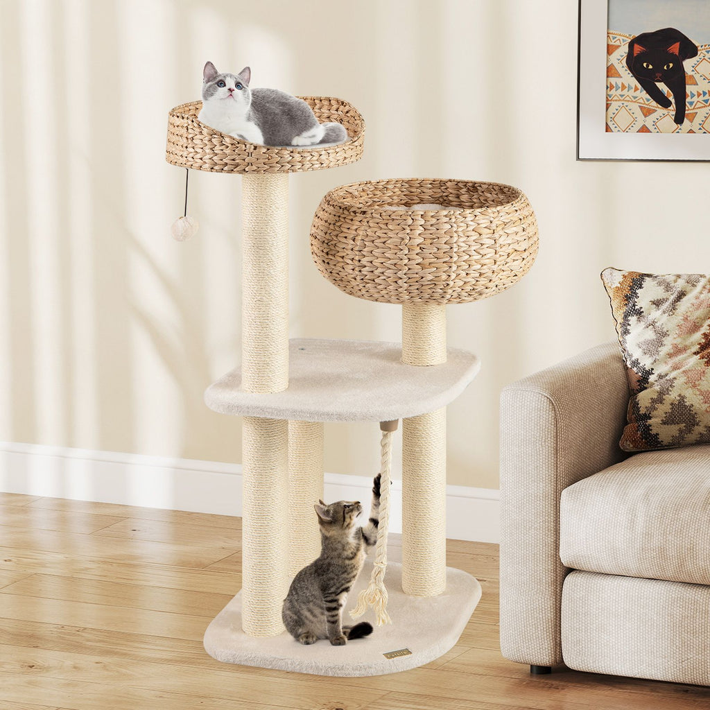 Hand-Woven Rattan Cat Tree: Multi-Level Activity Center with Scratching Posts