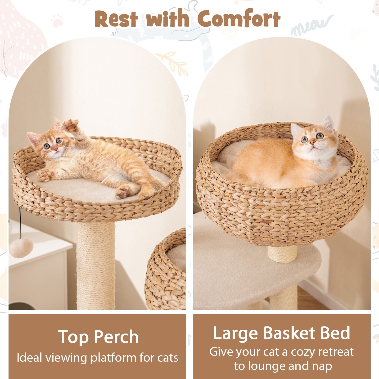 Hand-Woven Rattan Cat Tree: Multi-Level Activity Center with Scratching Posts