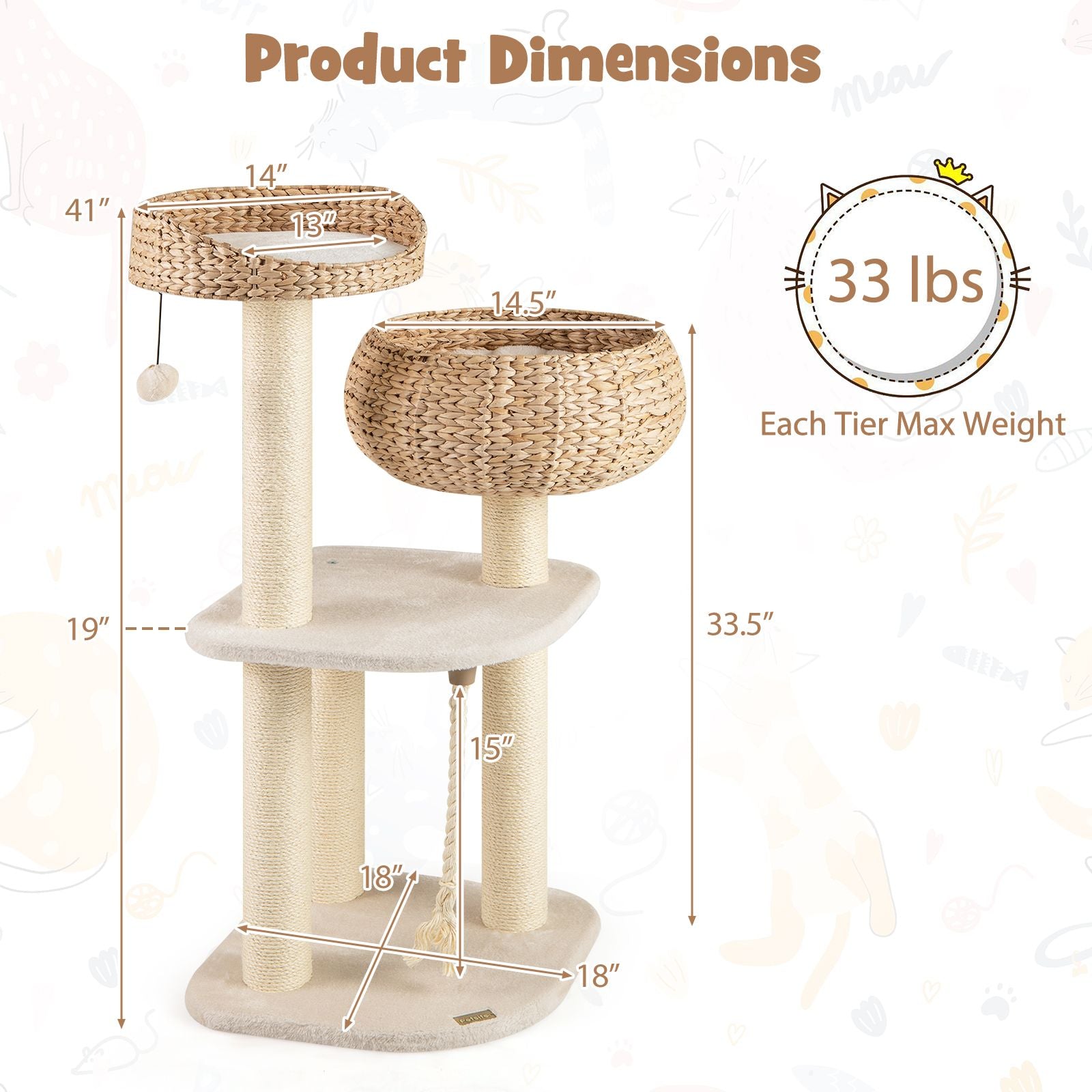 Hand-Woven Rattan Cat Tree: Multi-Level Activity Center with Scratching Posts