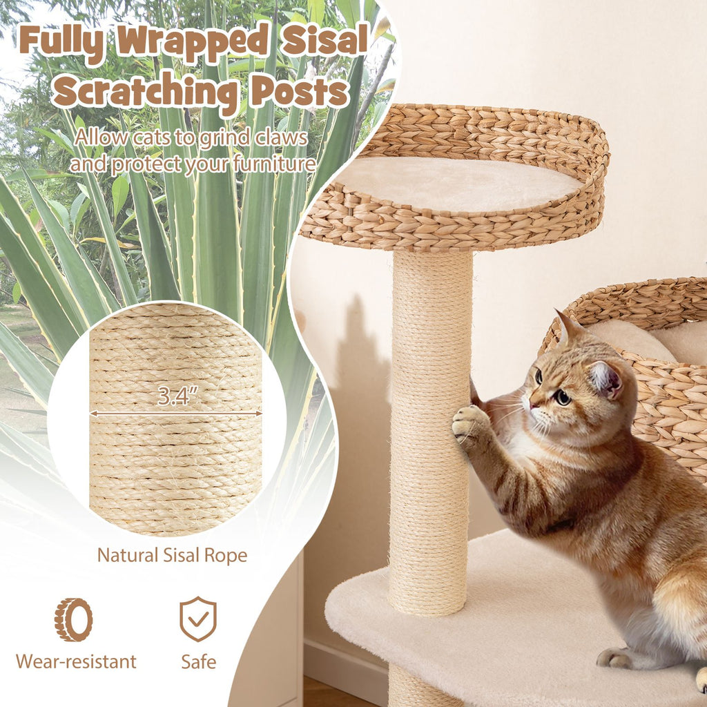 Hand-Woven Rattan Cat Tree: Multi-Level Activity Center with Scratching Posts